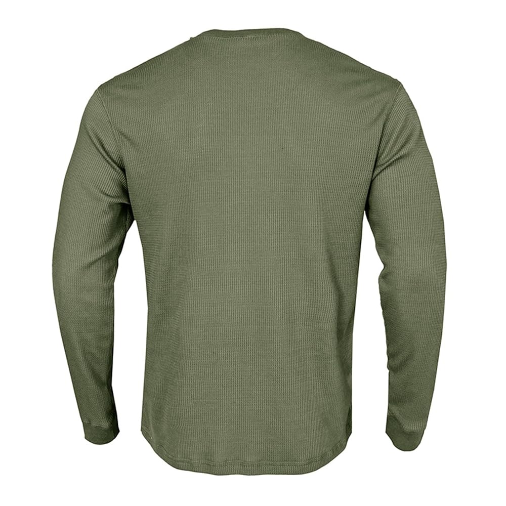 Waffle Henley Shirt for Men Knitted Long Sleeve Crew Neck